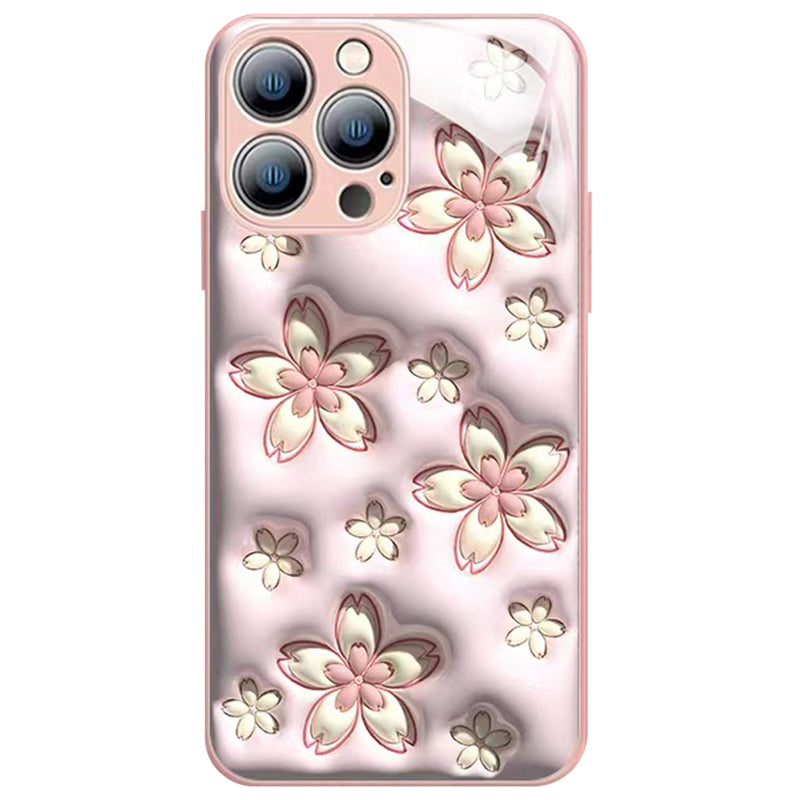 For iPhone 14 Pro Shockproof Phone Case Cherry Blossom Pattern TPU Tempered Glass Back Cover For iPhone 14 Pro Shockproof Phone Case Cherry Blossom Pattern TPU Tempered Glass Back Cover